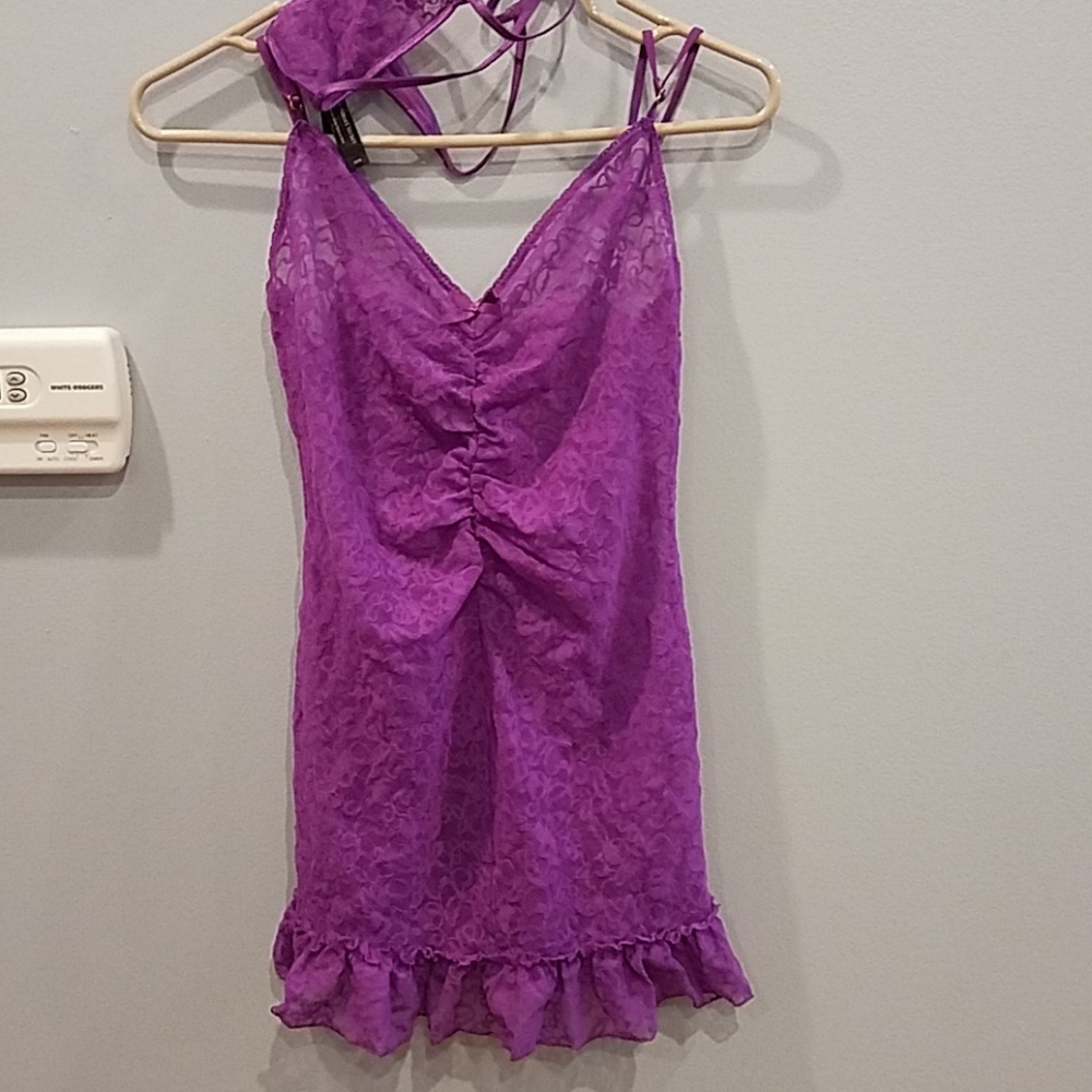 Purple sheer lace a nightgown and thong